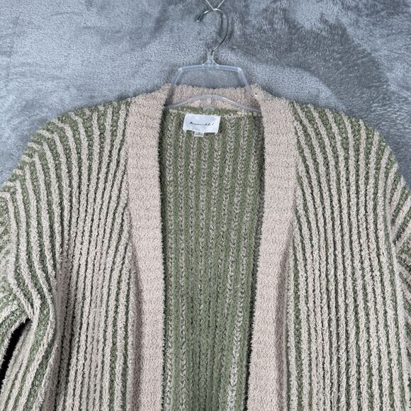 Line and Dot Sweater Womens Medium Taupe Olive‎ Stripe Open Kimberly Cardigan - Picture 4 of 10
